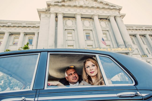 couple in rolls royce outside san francisco city hall couple in rolls royce outside san francisco city hall